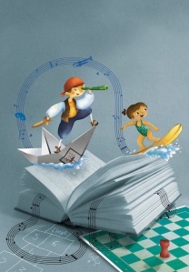 Navegando entre la lectura. Ilustración de Eugénie Varone.
